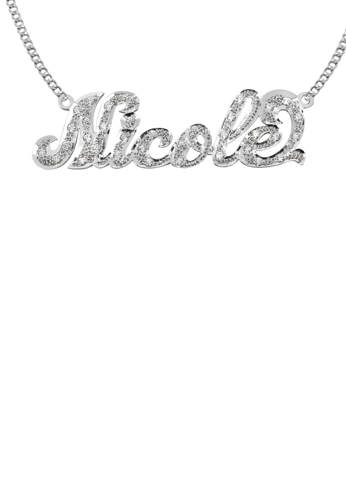 14K Gold  Diamond Cut with Diamonds Name Plate Necklace | Style #4