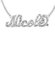 14K Gold  Diamond Cut with Diamonds Name Plate Necklace | Style #4