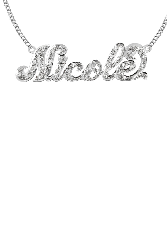 14K Gold  Diamond Cut with Diamonds Name Plate Necklace | Style #4