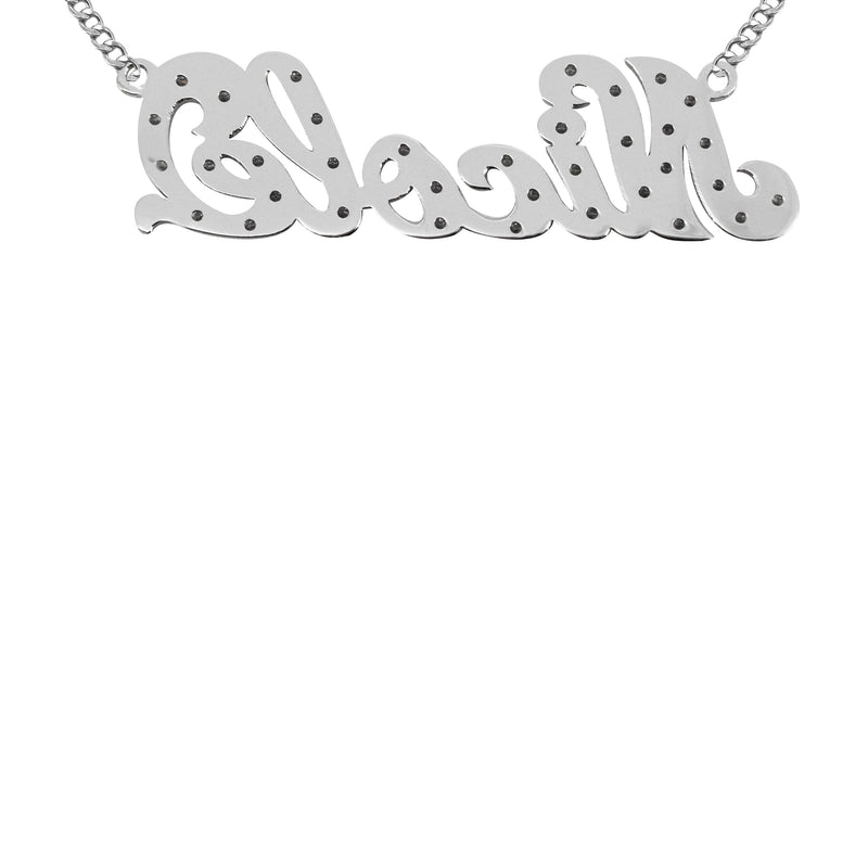 14K Gold  Diamond Cut with Diamonds Name Plate Necklace | Style #4