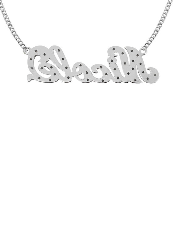 14K Gold  Diamond Cut with Diamonds Name Plate Necklace | Style #4