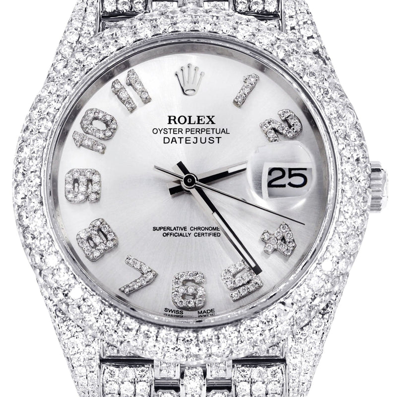 Diamond Iced Out Rolex Datejust 41 | 25 Carats Of Diamonds | Custom Silver Diamond Dial | Two Row | Jubilee Band
