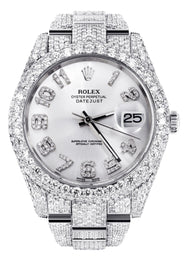 Diamond Iced Out Rolex Datejust 41 | 25 Carats Of Diamonds | Custom Silver Diamond Dial | Two Row | Oyster Band