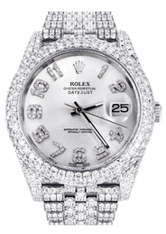 Womens Diamond Iced Out Rolex Datejust 41 | 25 Carats Of Diamonds | Custom Silver Diamond Dial | Two Row | Jubilee Band