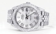 Diamond Iced Out Rolex Datejust 41 | 25 Carats Of Diamonds | Custom Silver Diamond Dial | Two Row | Jubilee Band