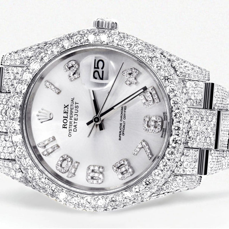 Diamond Iced Out Rolex Datejust 41 | 25 Carats Of Diamonds | Custom Silver Diamond Dial | Two Row | Oyster Band