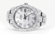Diamond Iced Out Rolex Datejust 41 | 25 Carats Of Diamonds | Custom Silver Diamond Dial | Two Row | Oyster Band