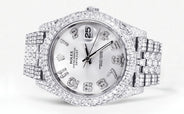 Womens Diamond Iced Out Rolex Datejust 41 | 25 Carats Of Diamonds | Custom Silver Diamond Dial | Two Row | Jubilee Band
