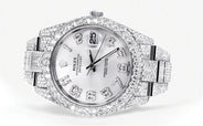 Womens Diamond Iced Out Rolex Datejust 41 | 25 Carats Of Diamonds | Custom Silver Diamond Dial | Two Row | Oyster Band