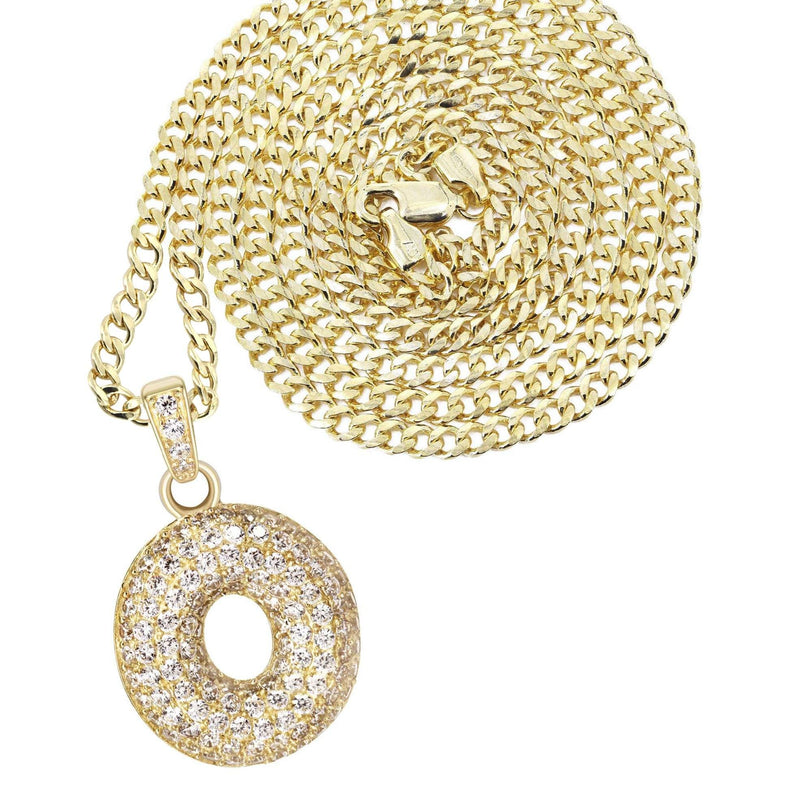 10K Yellow Gold Bubble Letter "O" CZ Necklace | Appx. 4.6 Grams
