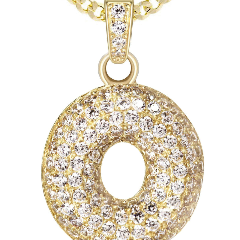 10K Yellow Gold Bubble Letter "O" CZ Necklace | Appx. 4.6 Grams