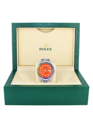 Diamond Gold Rolex Watch For Men 16200 | 36Mm | Rainbow Sapphire Bezel | Orange Dial | Jubilee Band