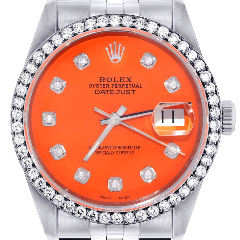Mens Rolex Datejust  Watch 16200 | 36Mm | Orange Dial | Jubilee Band