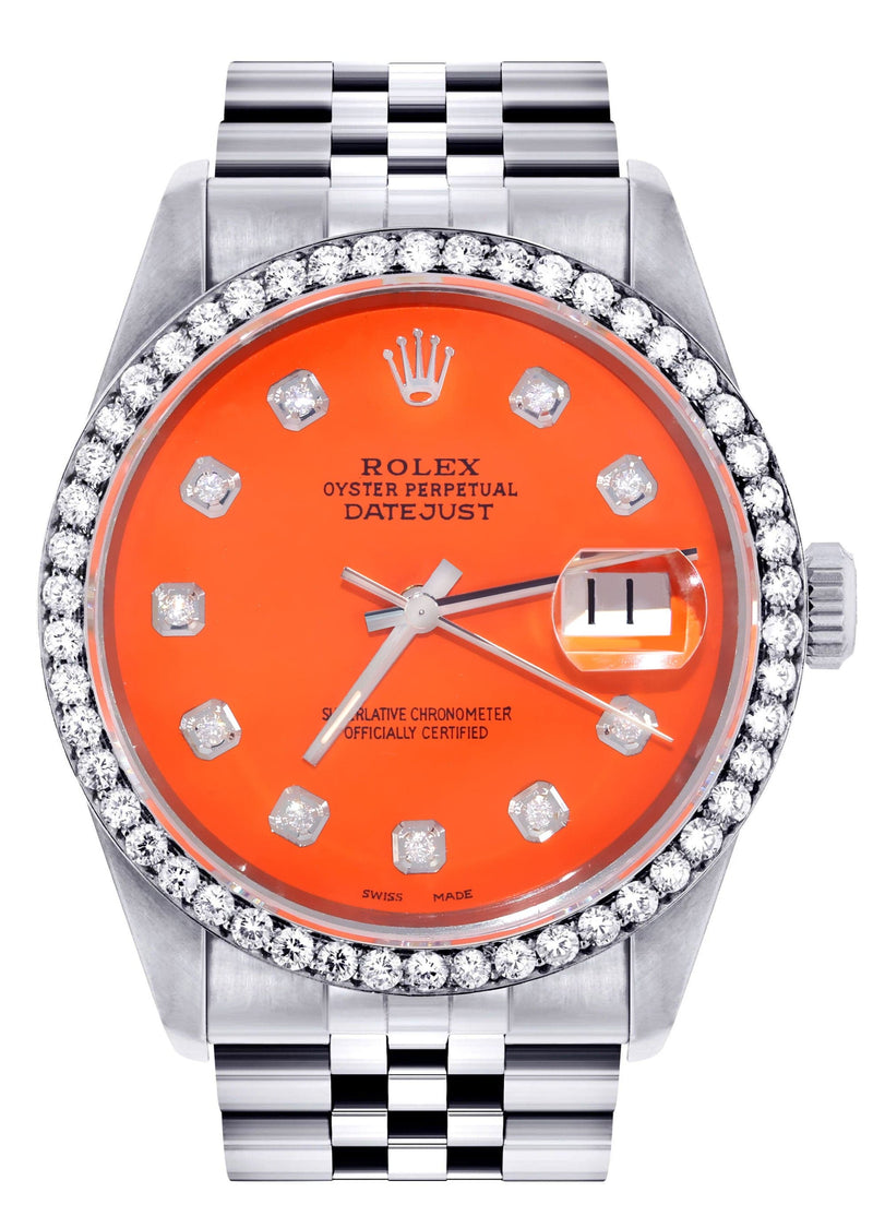 Mens Rolex Datejust  Watch 16200 | 36Mm | Orange Dial | Jubilee Band