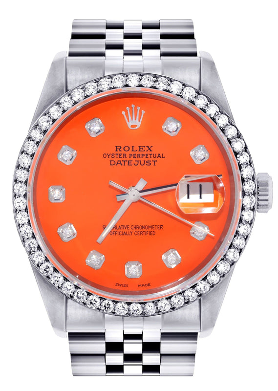 Mens Rolex Datejust  Watch 16200 | 36Mm | Orange Dial | Jubilee Band