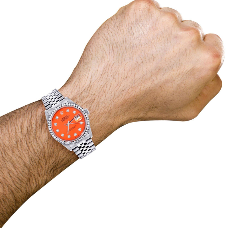 Mens Rolex Datejust  Watch 16200 | 36Mm | Orange Dial | Jubilee Band