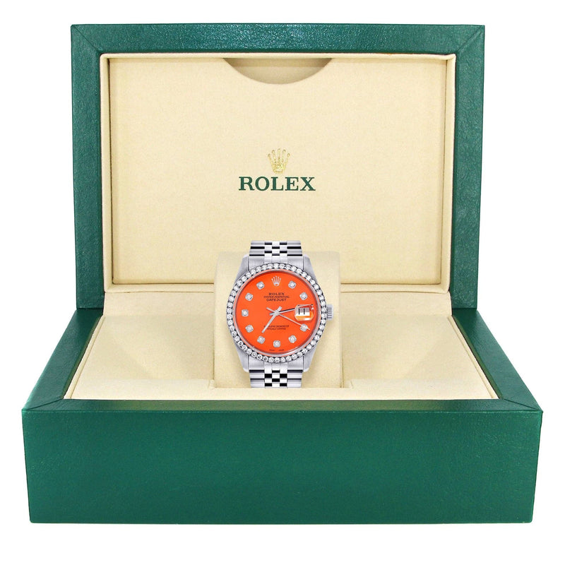 Mens Rolex Datejust  Watch 16200 | 36Mm | Orange Dial | Jubilee Band