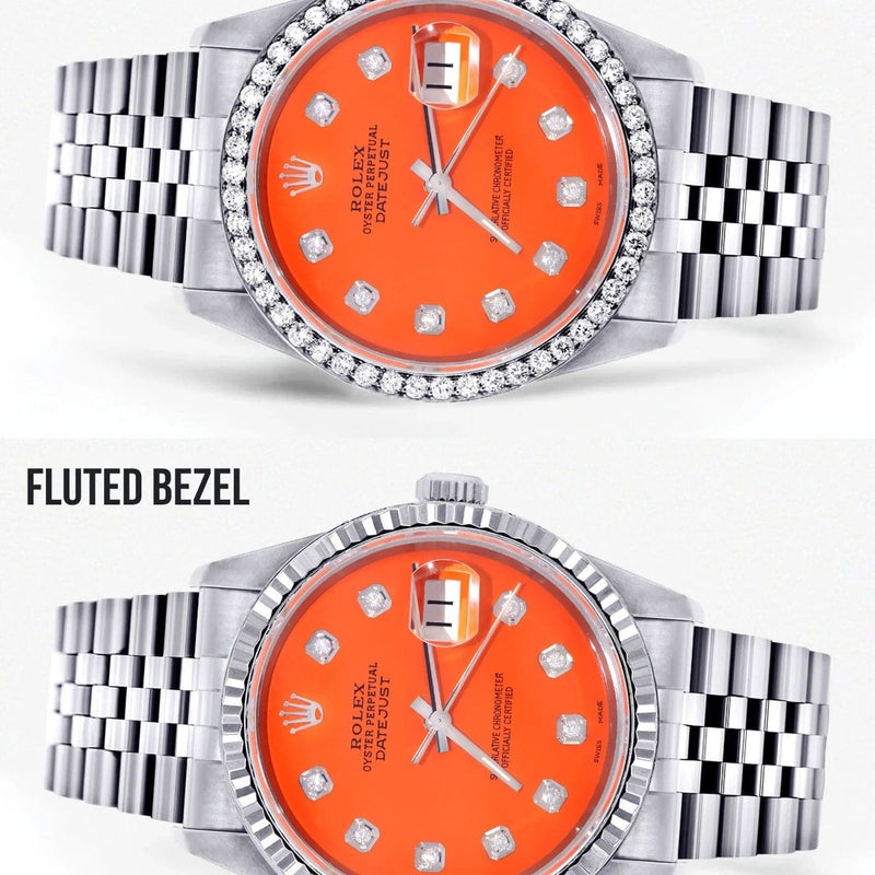 Mens Rolex Datejust  Watch 16200 | 36Mm | Orange Dial | Jubilee Band