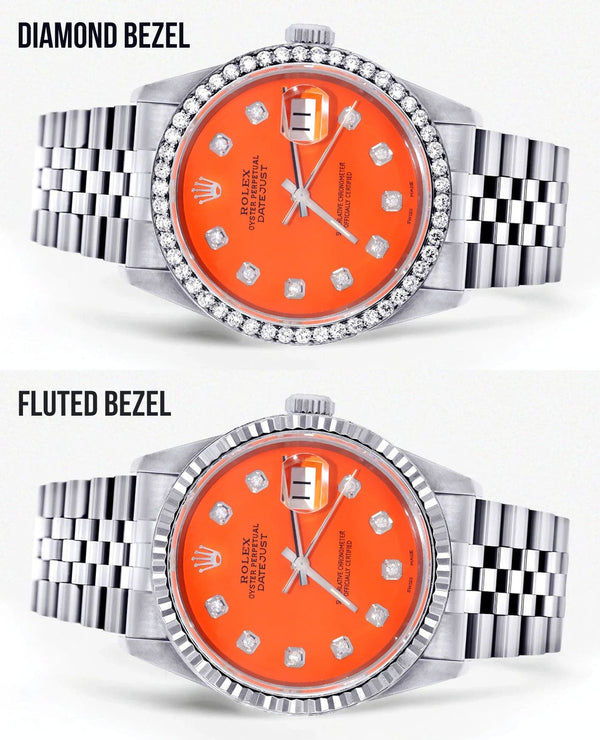 Mens Rolex Datejust  Watch 16200 | 36Mm | Orange Dial | Jubilee Band