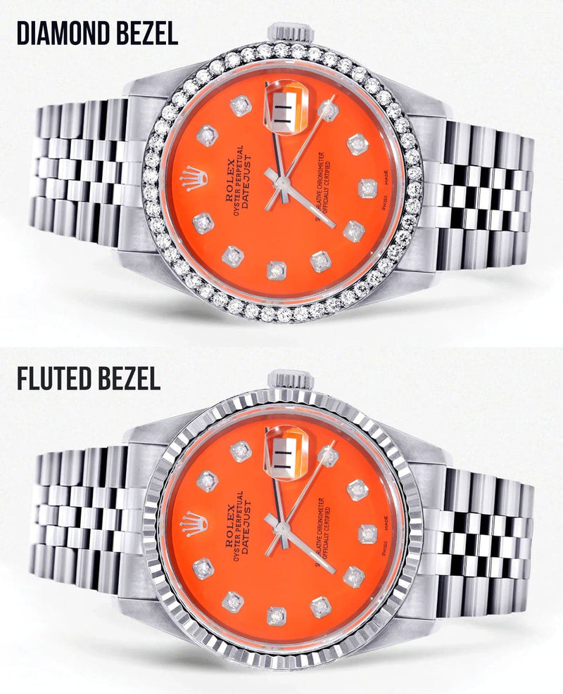 Mens Rolex Datejust  Watch 16200 | 36Mm | Orange Dial | Jubilee Band