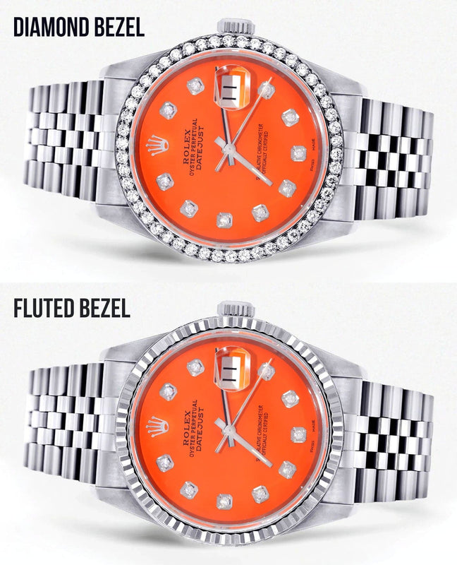 Mens Rolex Datejust  Watch 16200 | 36Mm | Orange Dial | Jubilee Band