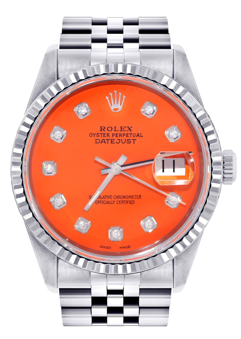 Mens Rolex Datejust Watch 16200 | Fluted Bezel | 36Mm | Orange Dial | Jubilee Band