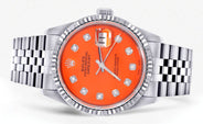 Mens Rolex Datejust Watch 16200 | Fluted Bezel | 36Mm | Orange Dial | Jubilee Band