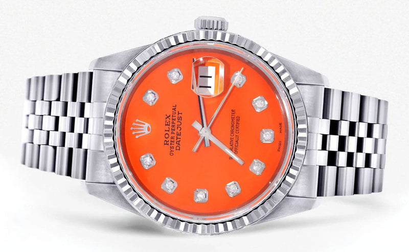 Mens Rolex Datejust Watch 16200 | Fluted Bezel | 36Mm | Orange Dial | Jubilee Band