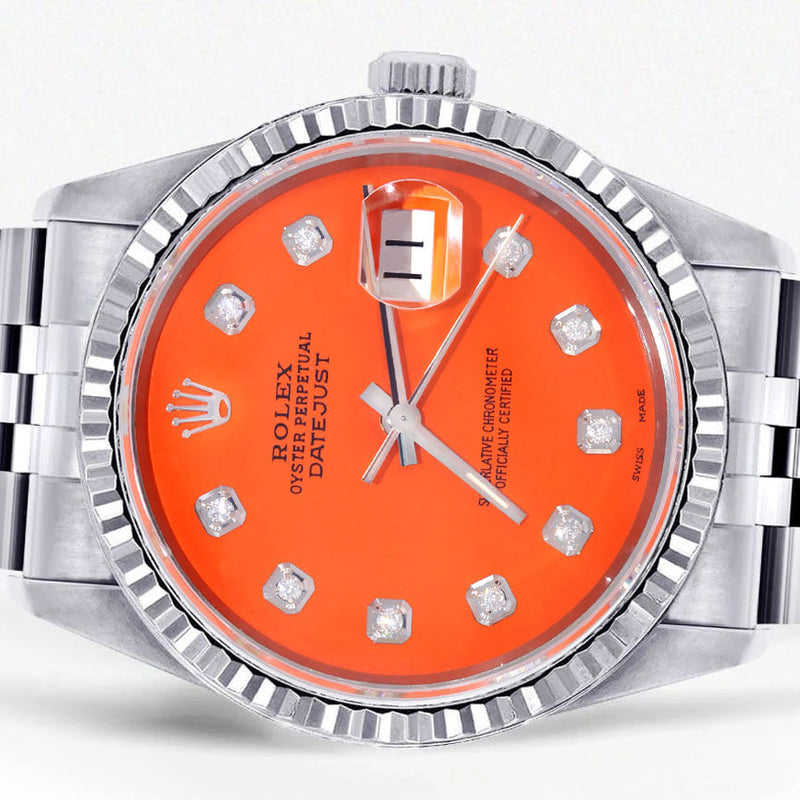 Womens Rolex Datejust Watch 16200 | Fluted Bezel | 36Mm | Orange Dial | Fluted Bezel | Jubilee Band