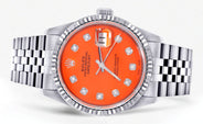 Womens Rolex Datejust Watch 16200 | Fluted Bezel | 36Mm | Orange Dial | Fluted Bezel | Jubilee Band