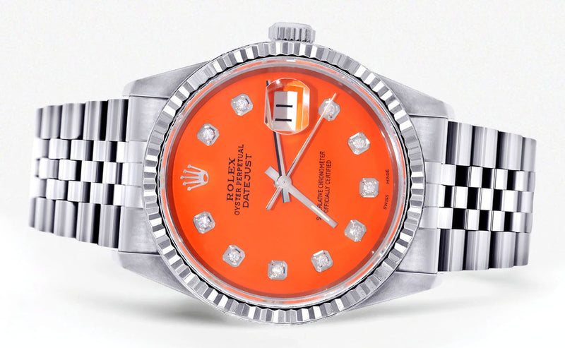 Womens Rolex Datejust Watch 16200 | Fluted Bezel | 36Mm | Orange Dial | Fluted Bezel | Jubilee Band