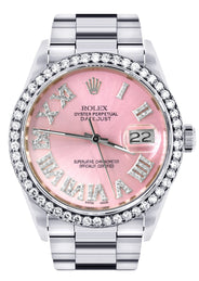 Diamond Mens Rolex Datejust Watch 16200 | 36Mm | Light Pink Roman Numeral Dial | Oyster Band
