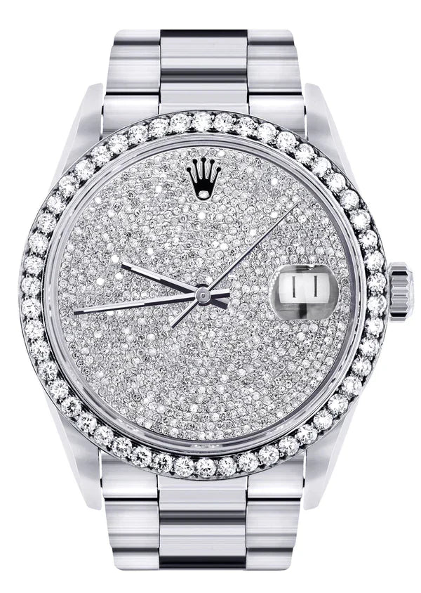 Diamond Rolex Datejust Watch 16200 | 36MM | Fully Iced Out Diamond Dial | Stainless Steel | Oyster Band