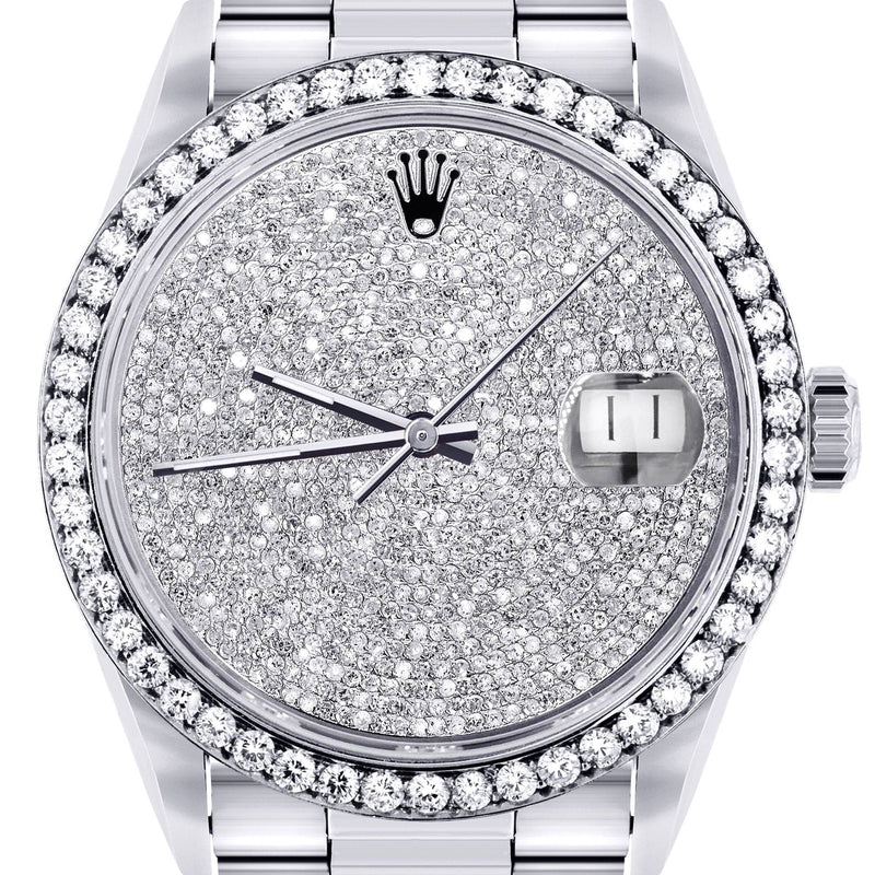 Diamond Mens Rolex Datejust Watch 16200  | 36MM | Fully Iced Out Diamond Dial | Oyster Band