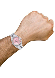 Diamond Mens Rolex Datejust Watch 16200 | 36Mm | Light Pink Roman Numeral Dial | Oyster Band