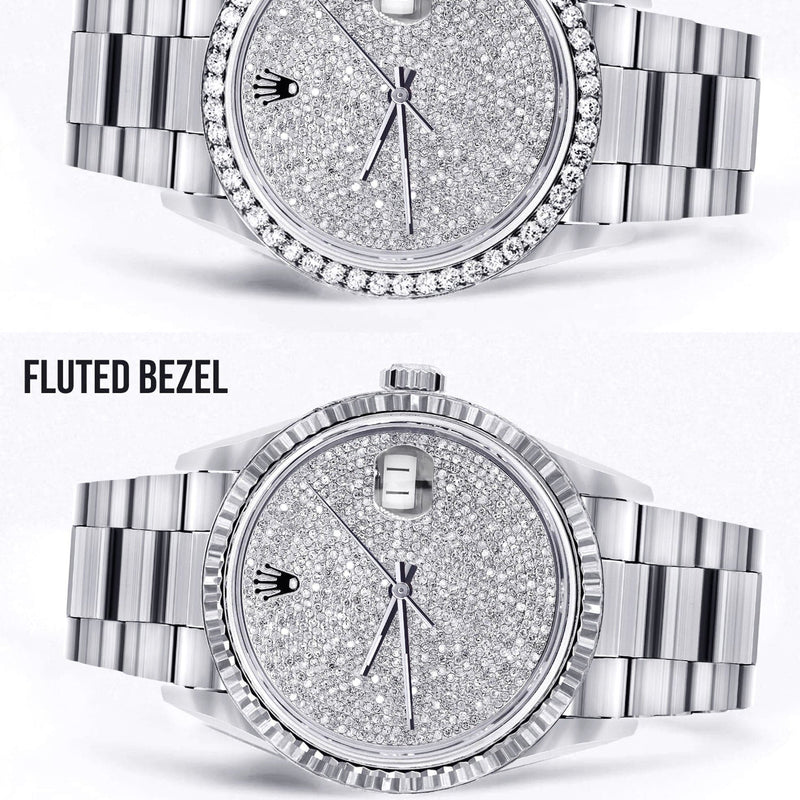 Diamond Mens Rolex Datejust Watch 16200  | 36MM | Fully Iced Out Diamond Dial | Oyster Band
