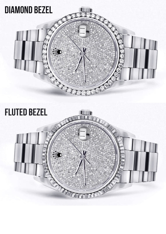 Diamond Mens Rolex Datejust Watch 16200  | 36MM | Fully Iced Out Diamond Dial | Oyster Band