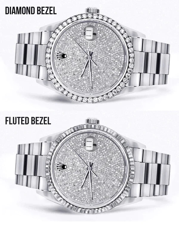 Diamond Rolex Datejust Watch 16200 | 36MM | Fully Iced Out Diamond Dial | Stainless Steel | Oyster Band