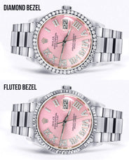 Diamond Mens Rolex Datejust Watch 16200 | 36Mm | Light Pink Roman Numeral Dial | Oyster Band