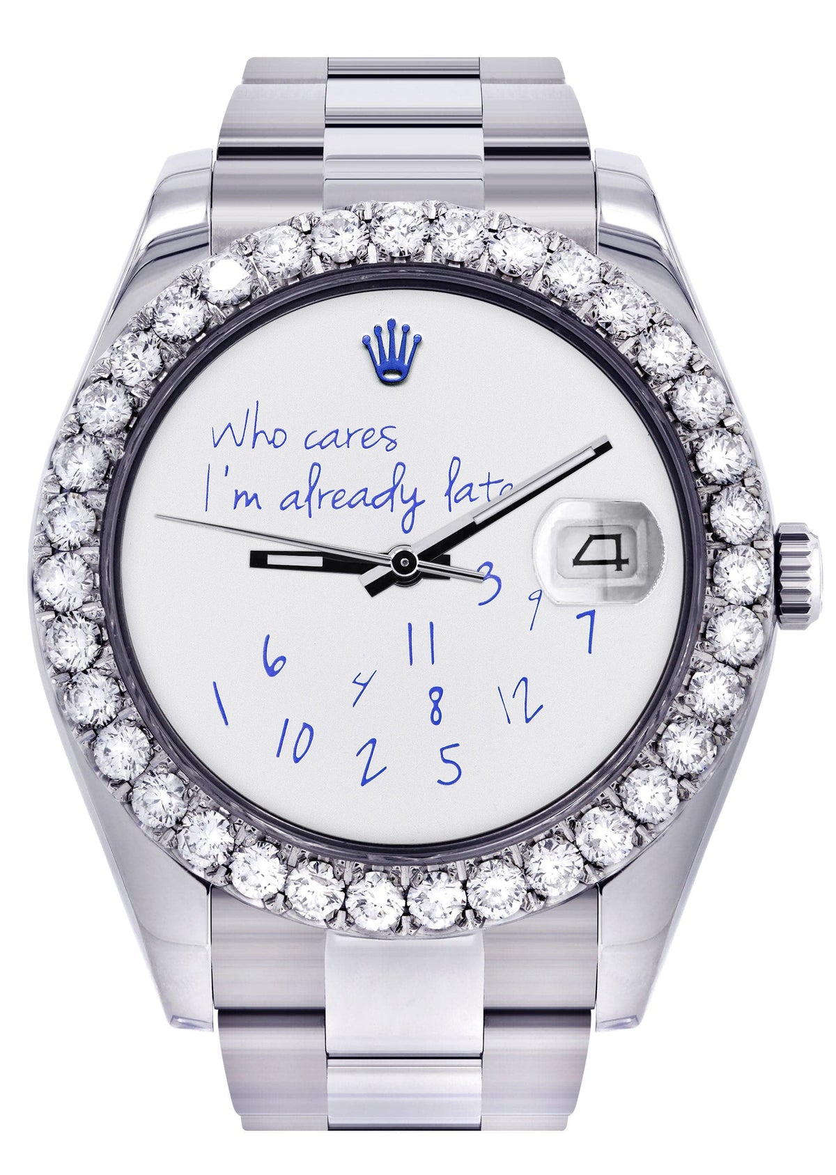 Rolex Datejust II Watch | 41 MM | "Who Cares I'm Already Late" Custom Dial | Oyster Band