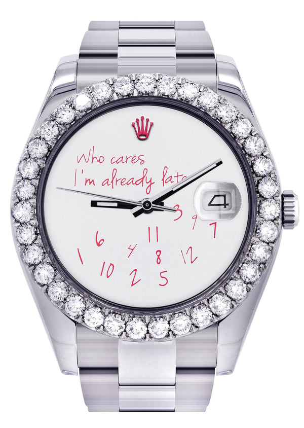 Rolex Datejust II Watch | 41 MM | "Who Cares I'm Already Late" Custom Dial | Oyster Band