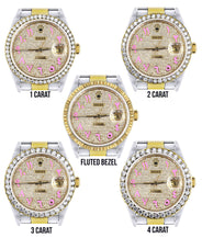 Diamond Gold Rolex Watch For Men 16233 | 36Mm | Custom Pink Arabic Full Diamond Dial | Oyster Band