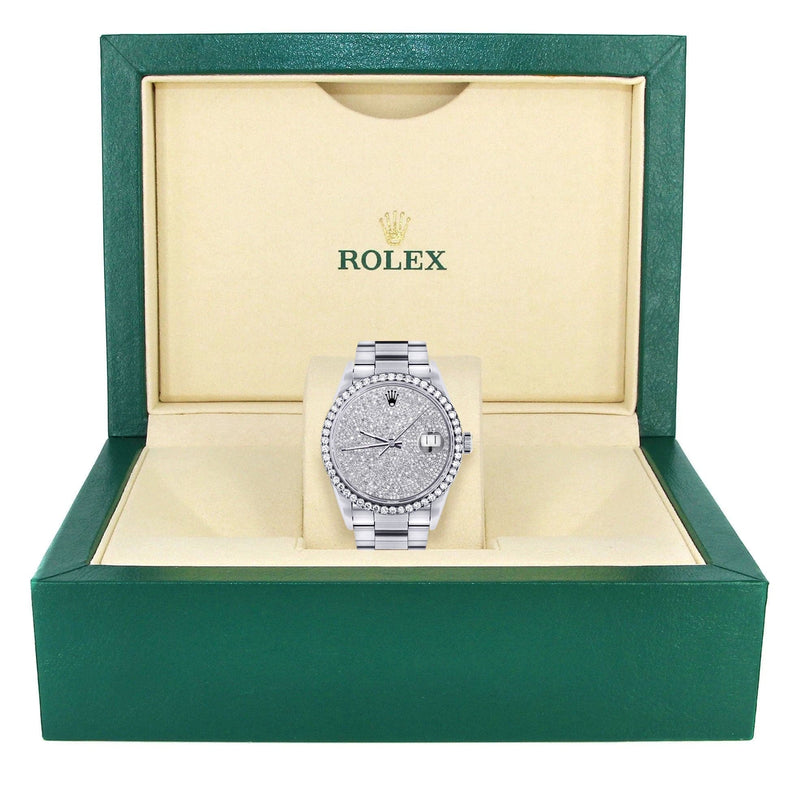 Diamond Mens Rolex Datejust Watch 16200  | 36MM | Fully Iced Out Diamond Dial | Oyster Band