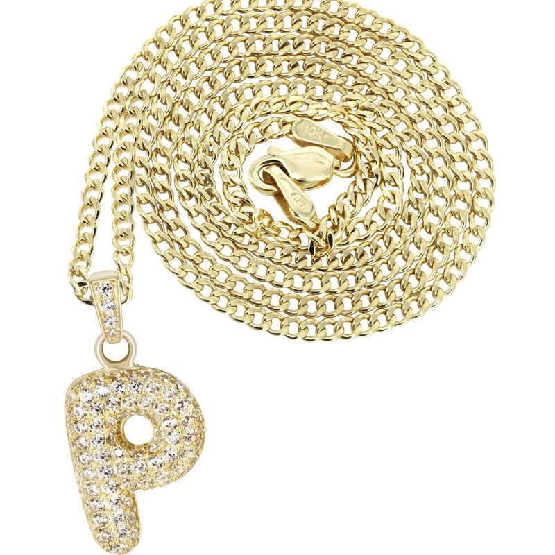 10K Yellow Gold Bubble Letter "P" CZ Necklace | Appx. 4.2 Grams