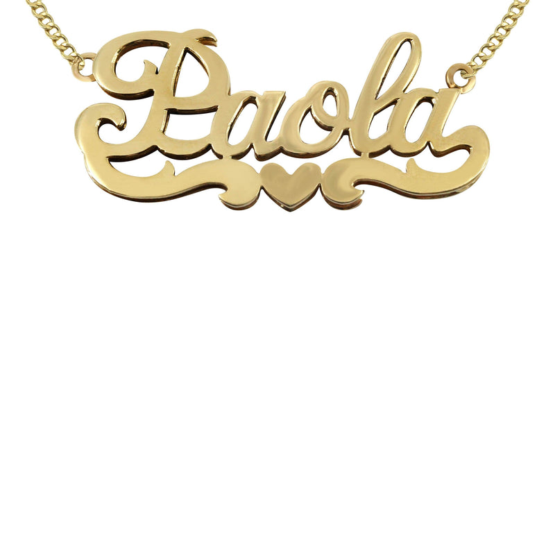 14K Gold Heart Name Plate Necklace | Style #20