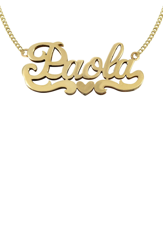 14K Gold Heart Name Plate Necklace | Style #20