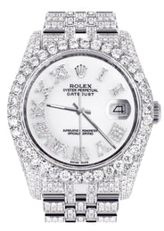 Iced Out Rolex Datejust 36 MM | Stainless Steel | 16.5 Carats of Diamonds | White Roman Diamond Dial | Jubilee Band | Model 116200
