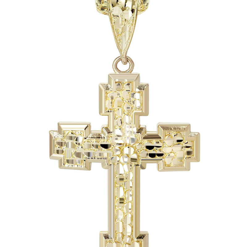 10K Yellow Gold  Nugget Cross Necklace | Appx. 13.5 Grams