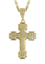 10K Yellow Gold  Nugget Cross Necklace | Appx. 13.5 Grams