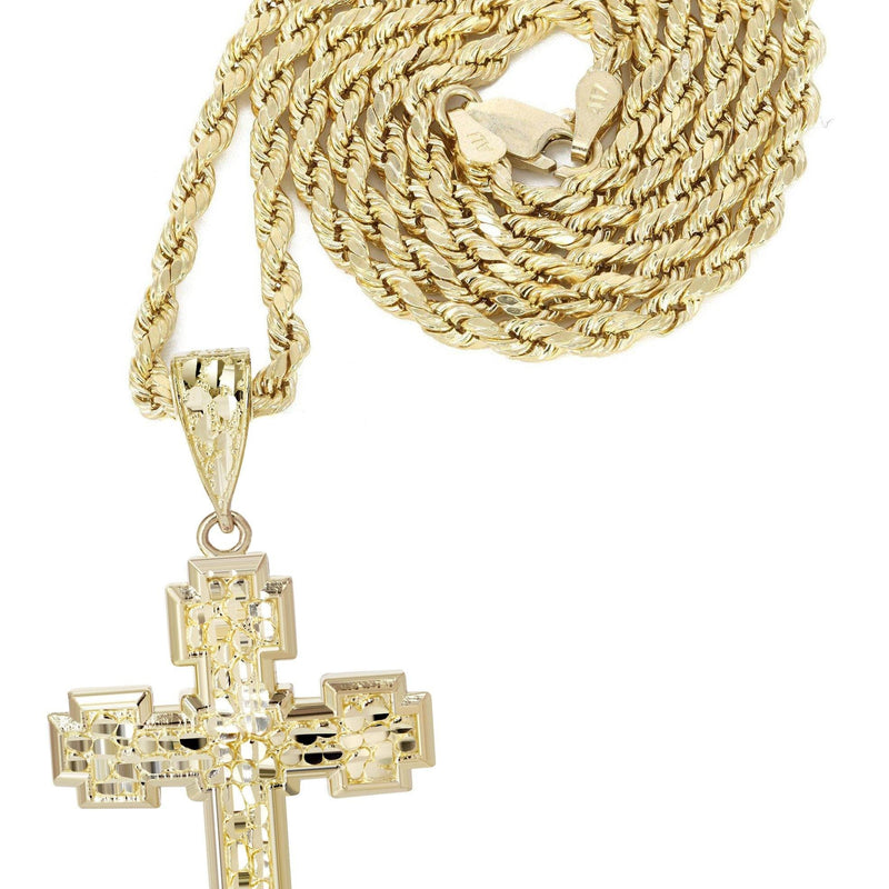 10K Yellow Gold  Nugget Cross Necklace | Appx. 13.5 Grams